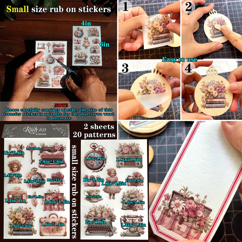 CATaireen Rub On Transfers Stickers 2 Sheets for Crafts Cloth Glass Acrylic Wood Furniture Small Vintage Junk Journal Supplies Scrapbooking Items Christmas Thanksgiving (Pink Typewriter) - Image 2